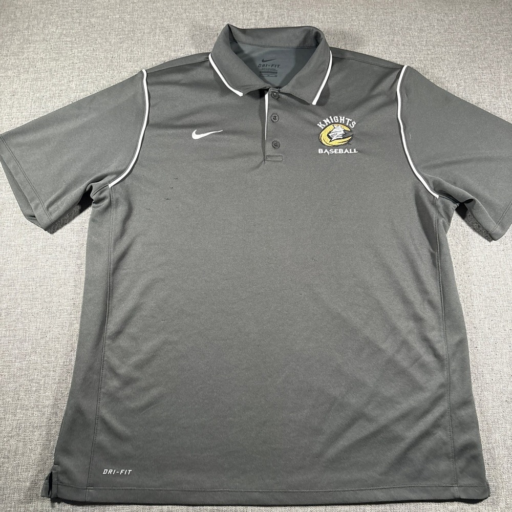Nike‎ Polo Shirt Mens XL Gray Charlotte Knights Baseball Dri-FIT Short Sleeve